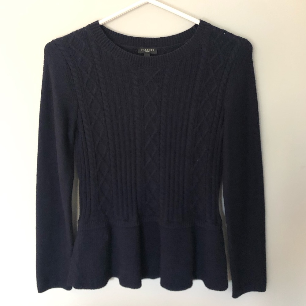 Knit navy sweater with flared bottom